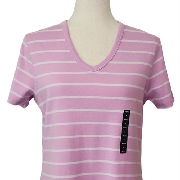 Lands' End Purple Striped V-neck Short Sleeve 100% Cotton T-shirt Size S - Picture 4 of 7